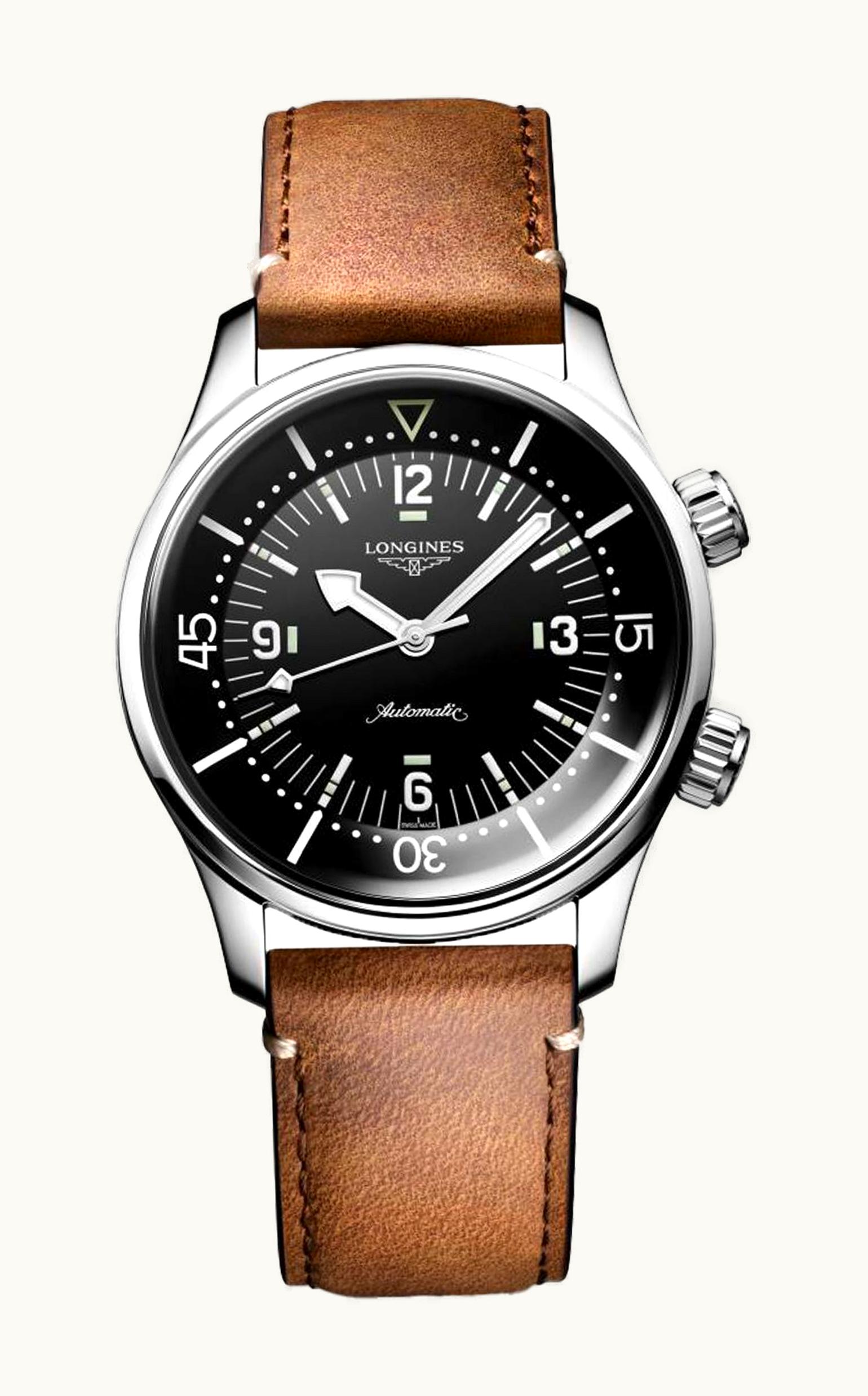 Longines Heritage Legend Diver 39 Stainless Steel / Black / Leather Strap