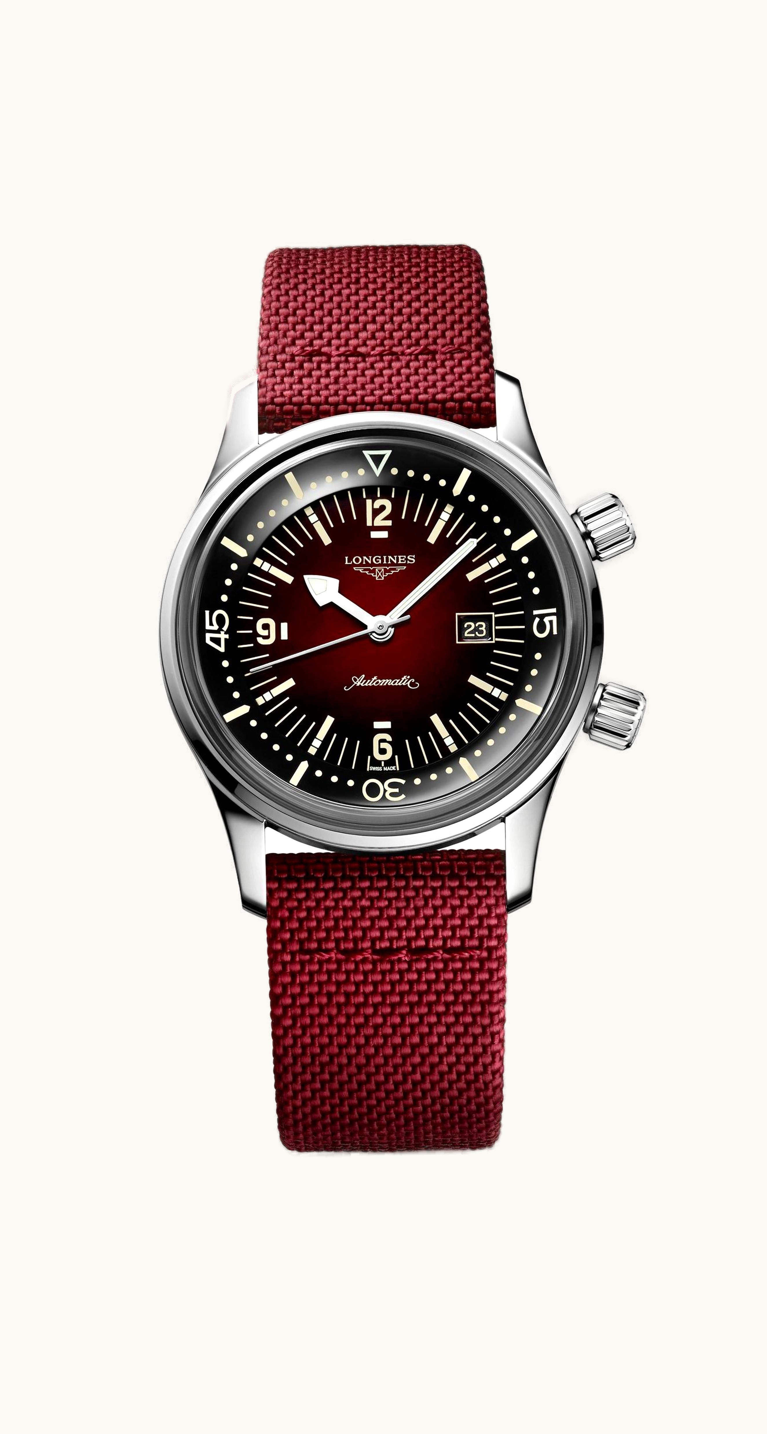 Longines Legend Diver 36 Stainless Steel / Burgundy / Strap