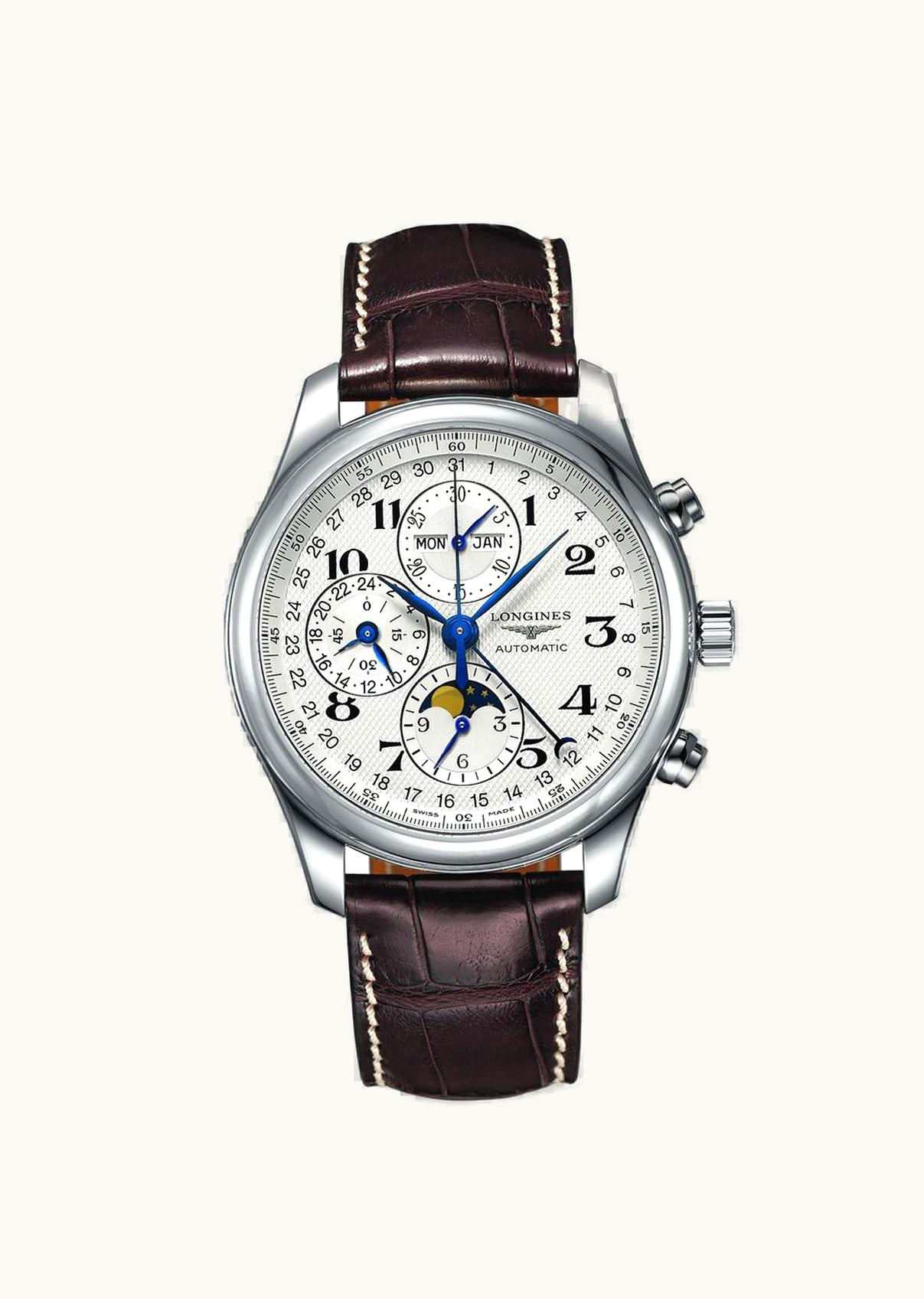 Longines Master Collection 42 Chronograph Calendar Stainless Steel / Silver-Arabic / Alligator