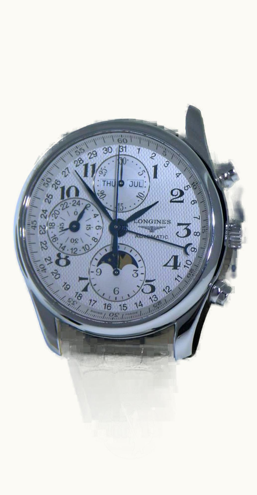 Longines Master Collection 40 Chronograph Calendar Stainless Steel / Silver / Alligator