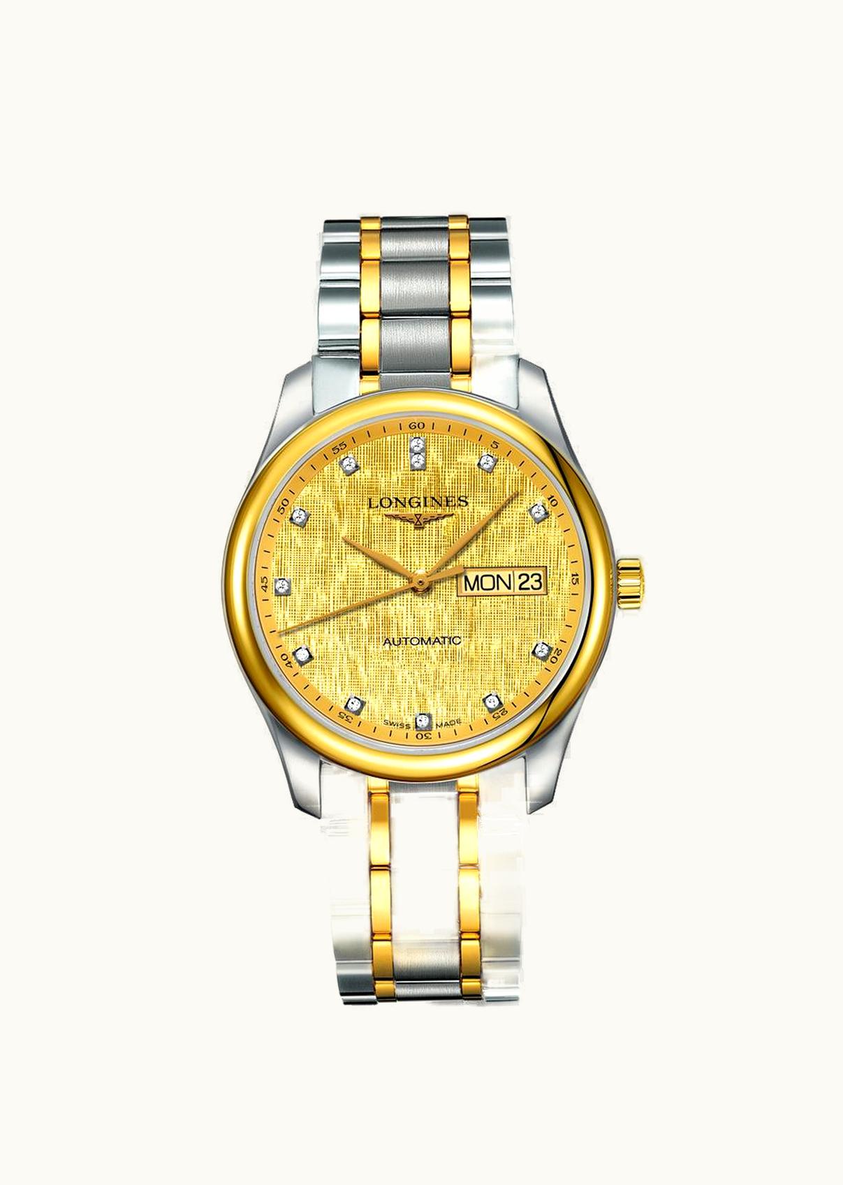 Longines Master Collection 38.5 Day Date Stainless Steel / Yellow Gold / Champagne-Linen / Bracelet