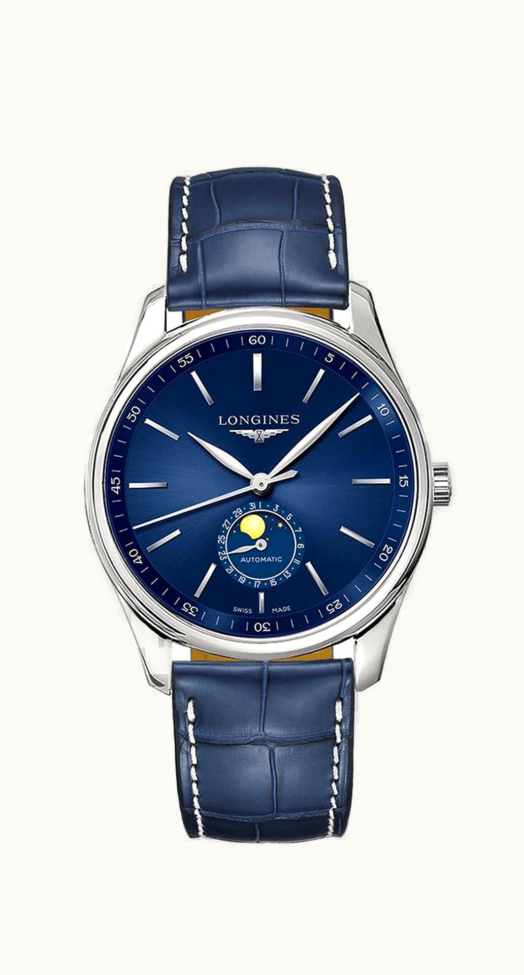 Longines Master Collection 42 Moonphase Stainless Steel / Blue / Alligator