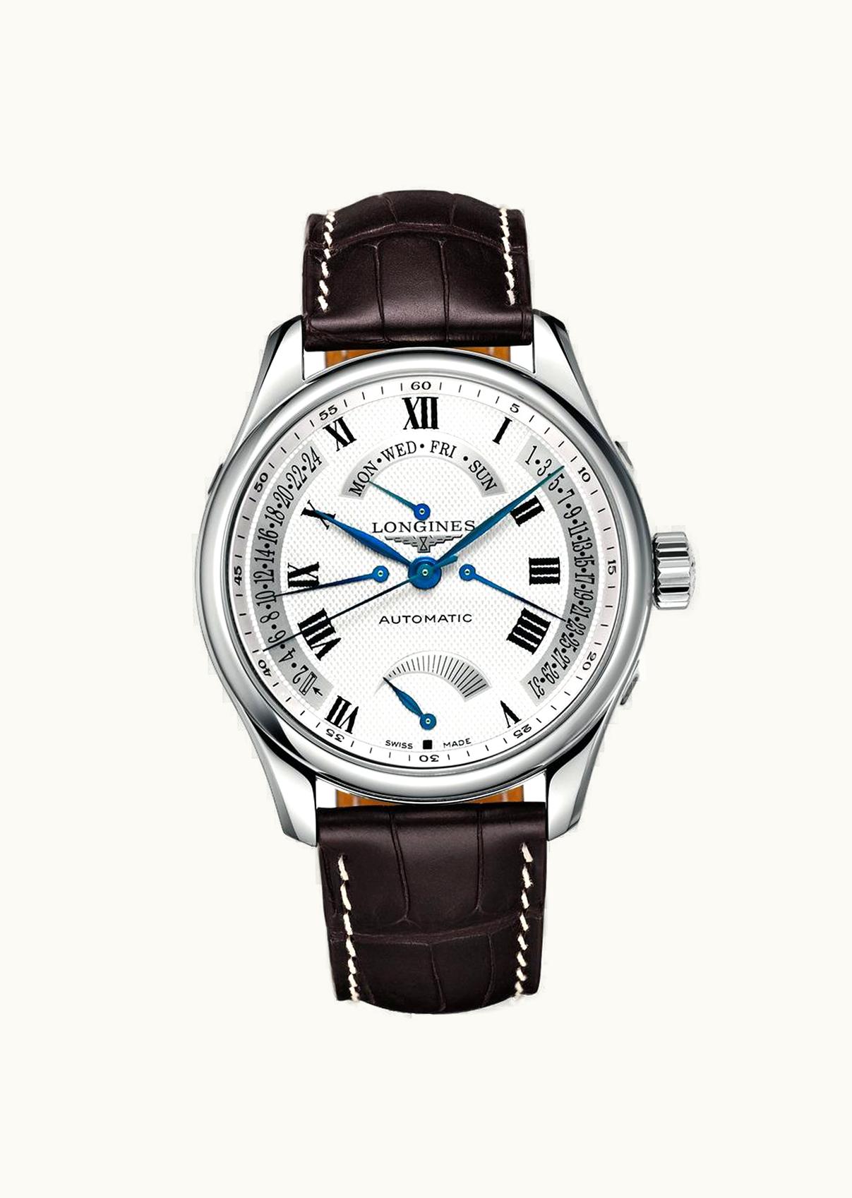 Longines Master Collection 44 Retrograde Power Reserve Stainless Steel / Silver-Roman / Alligator