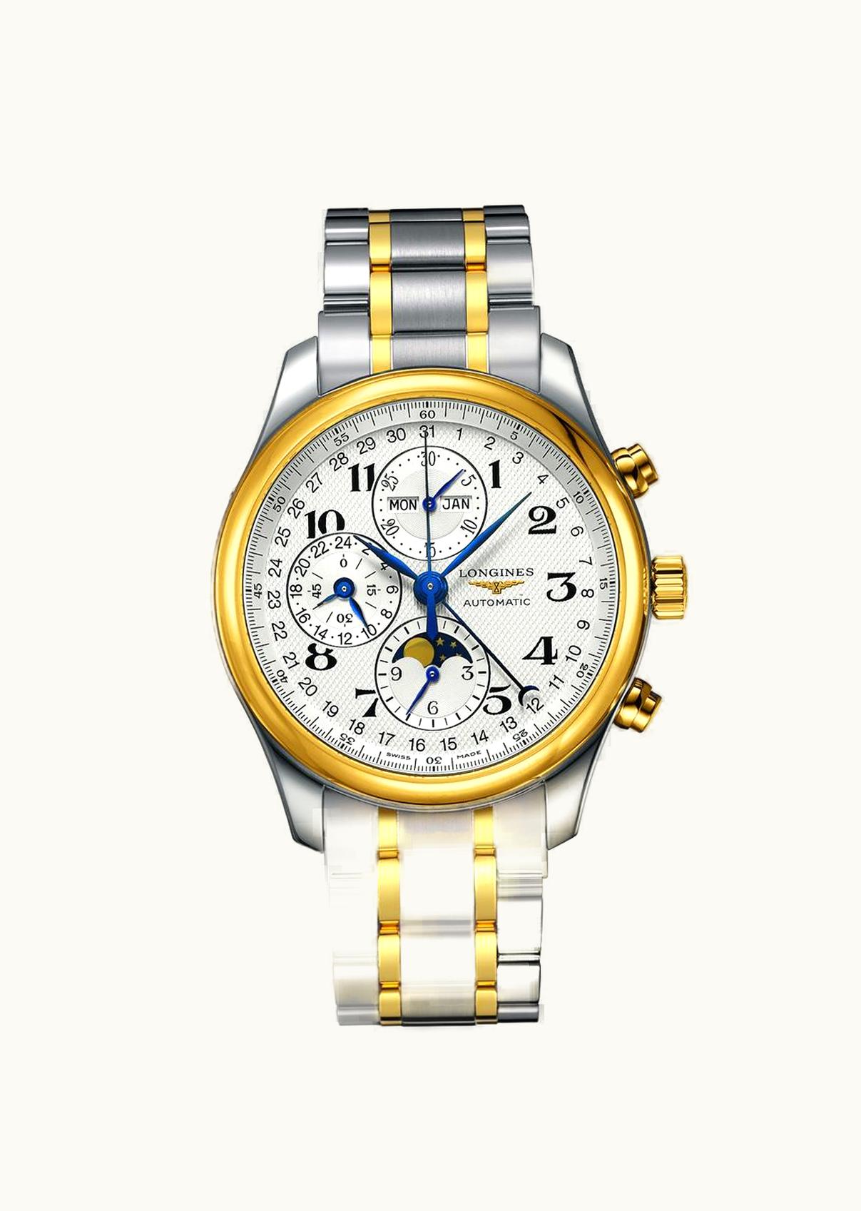 Longines Master Collection 42 Chronograph Calendar Stainless Steel / Yellow Gold / Silver-Arabic / Bracelet
