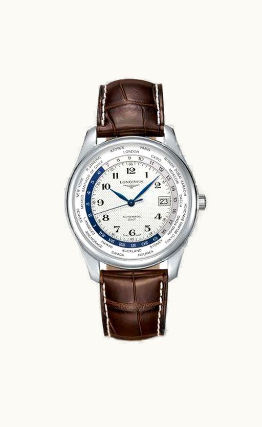 Longines Master Collection 42 World Time Stainless Steel / Silver-Arabic / Alligatro XL