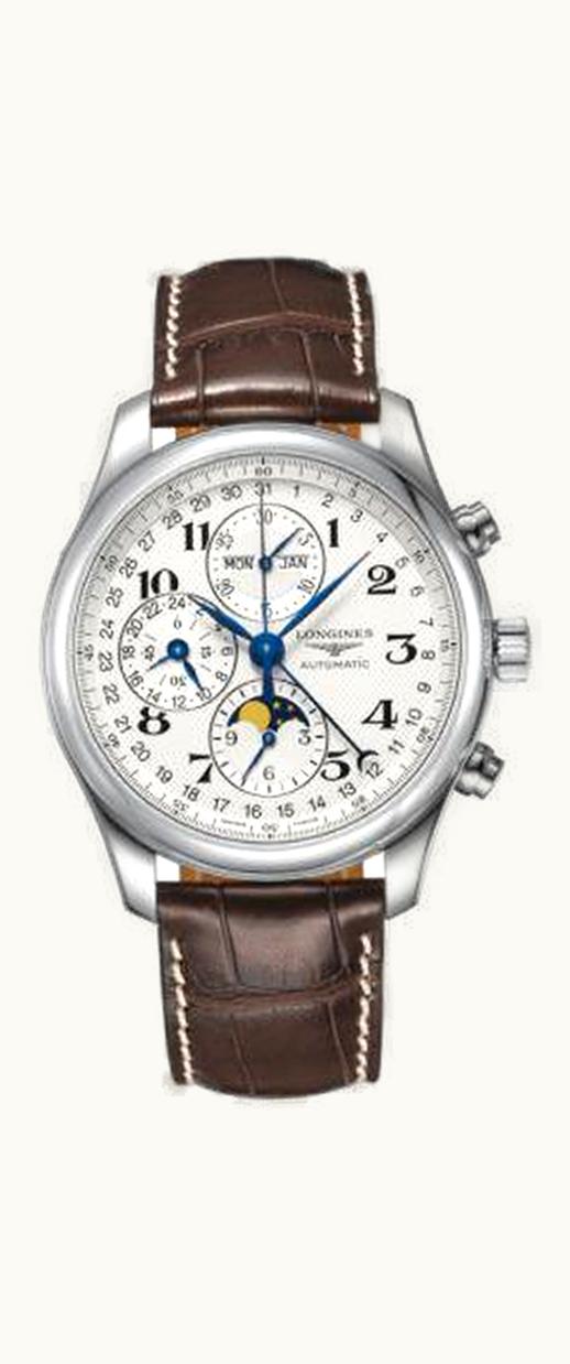 Longines Master Collection 42 Chronograph Calendar Stainless Steel / Silver-Arabic / Alligator XL