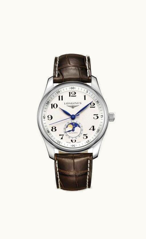 Longines Master Collection 40 Moonphase Stainless Steel / Silver-Arabic / Alligator