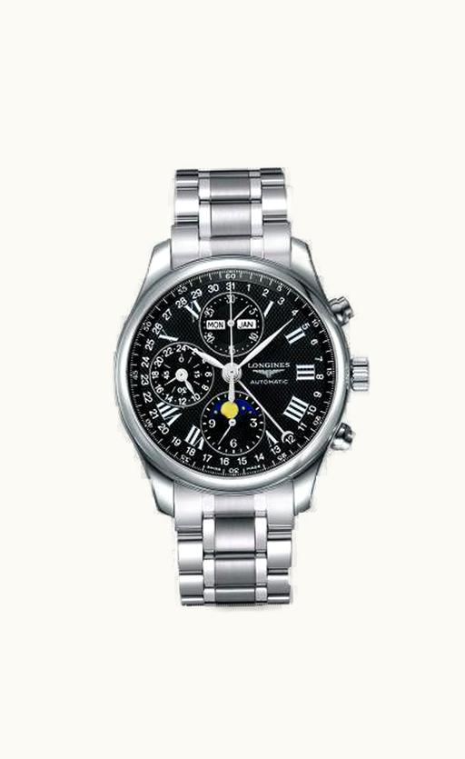 Longines Master Collection 42 Chronograph Calendar Stainless Steel / Black-Roman / Bracelet