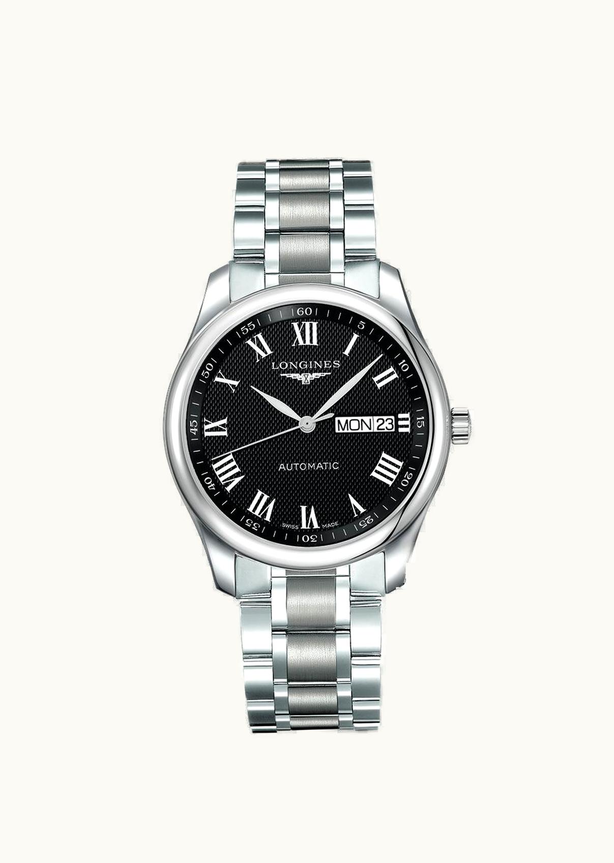 Longines Master Collection 38.5 Day Date Stainless Steel / Black-Roman / Bracelet