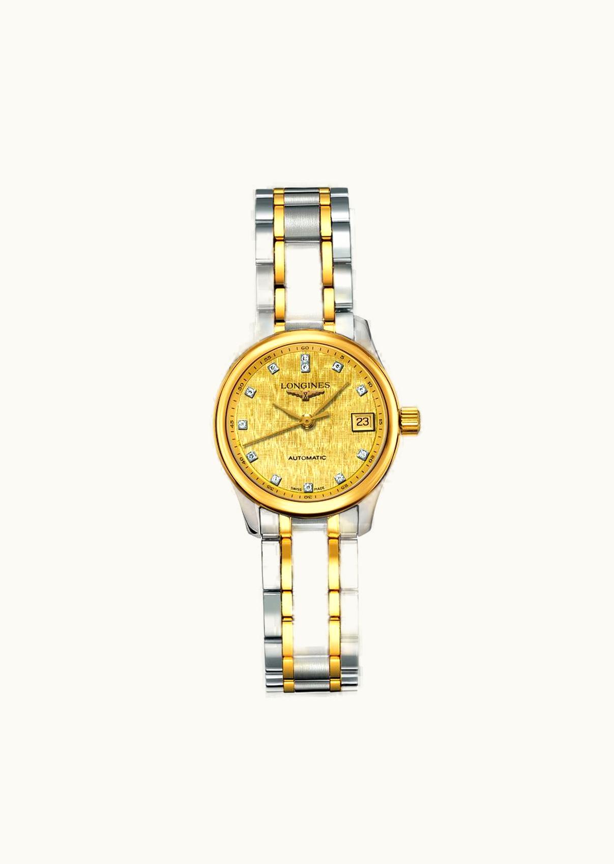 Longines Master Collection Date 25.5 Stainless Steel - Yellow Gold / Champagne Linen / Bracelet