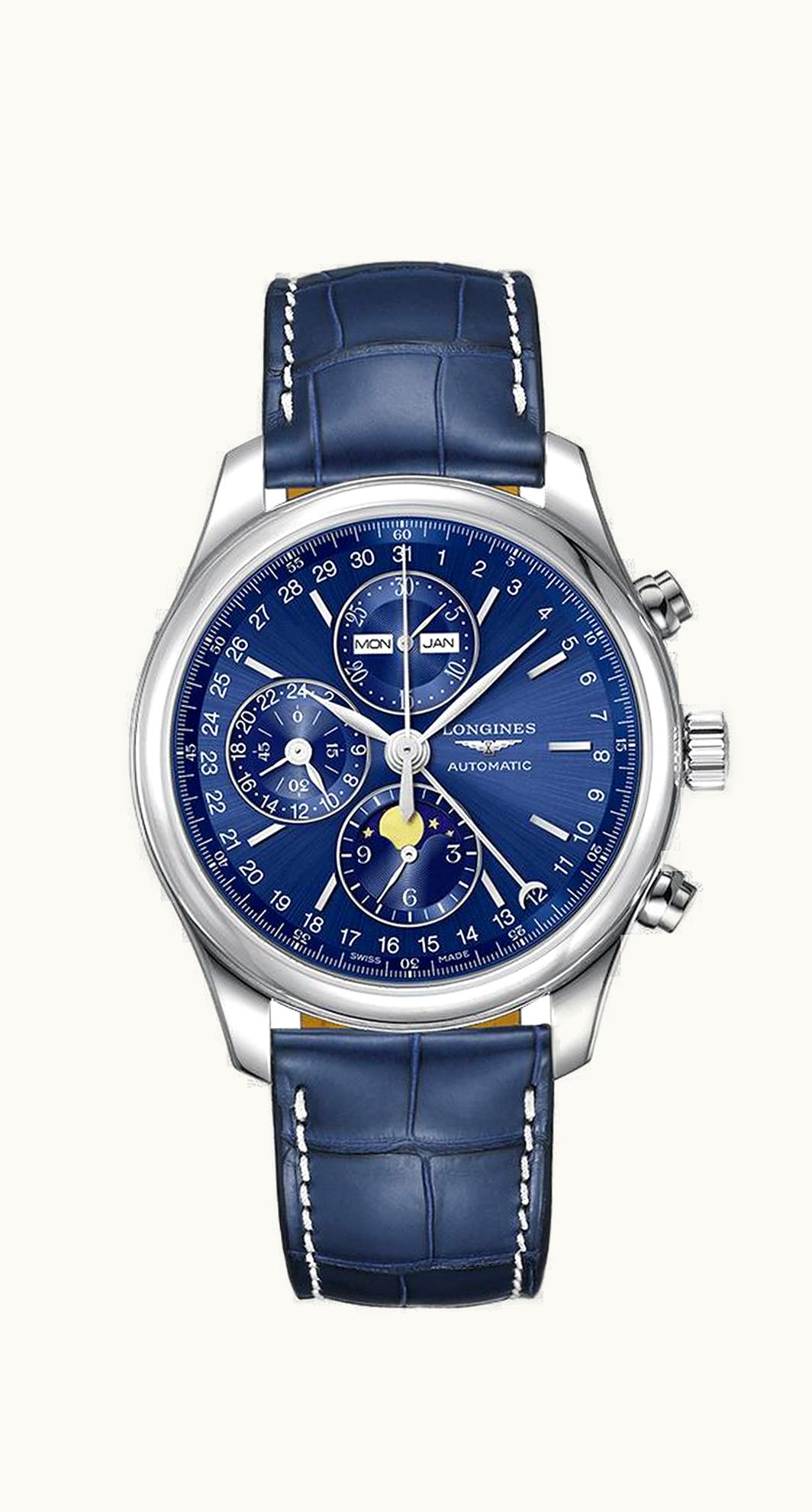 Longines Master Collection 42 Chronograph Calendar Stainless Steel / Blue / Strap