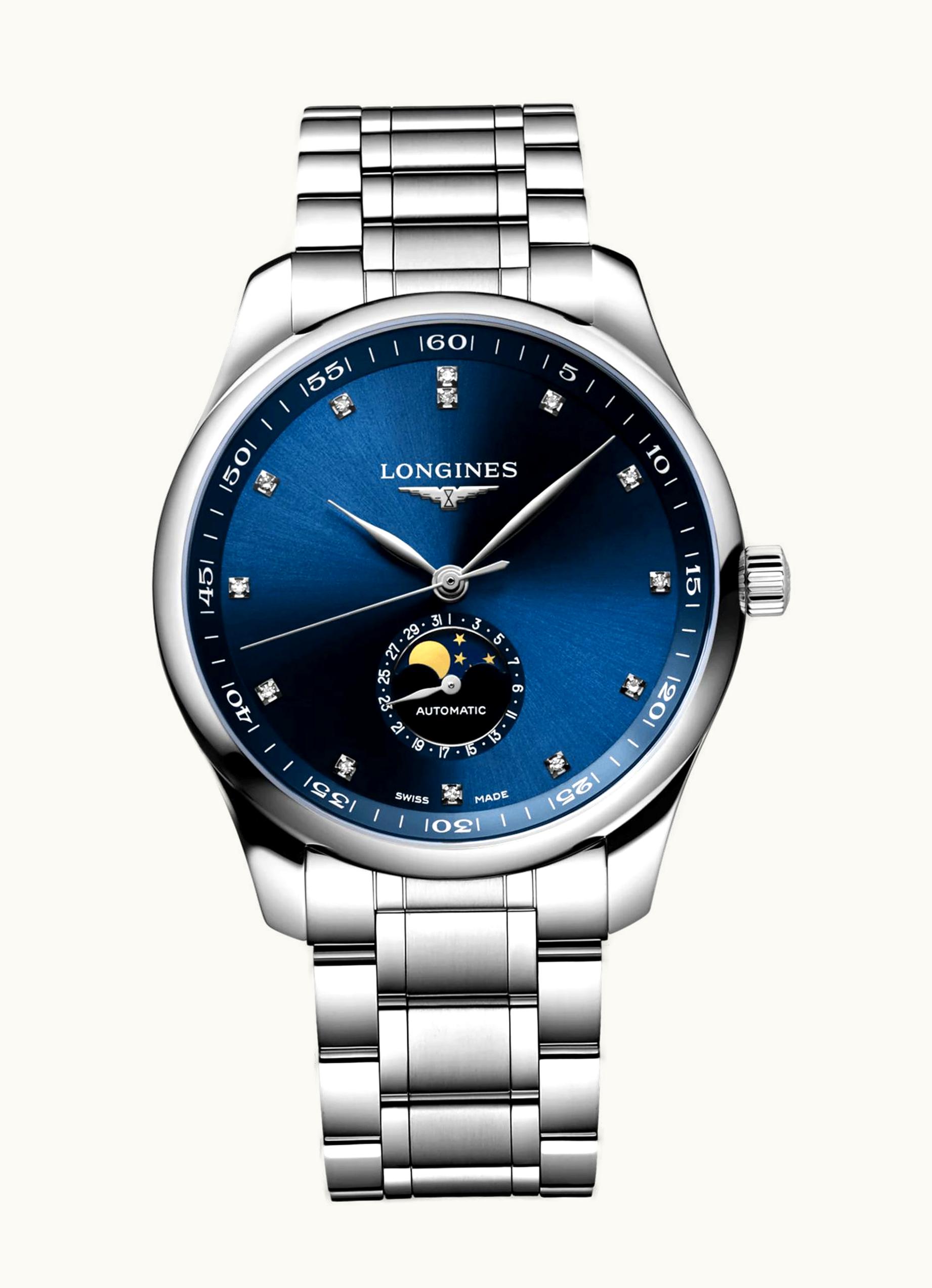 Longines Master Collection 42 Moonphase Stainless Steel / Blue - Diamond / Bracelet