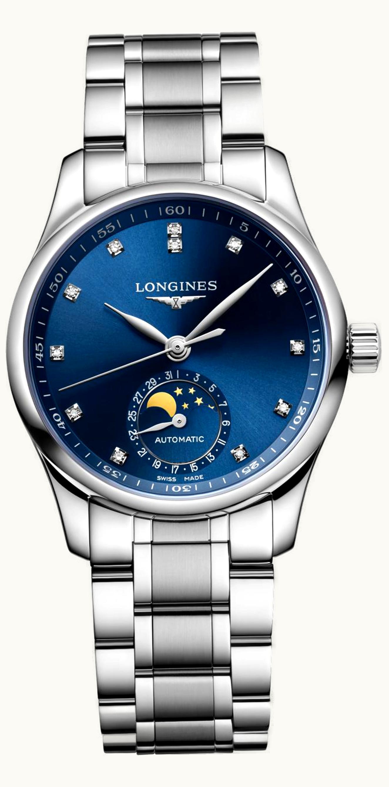 Longines Master Collection 34 Moonphase Stainless Steel / Blue-Diamond / Bracelet