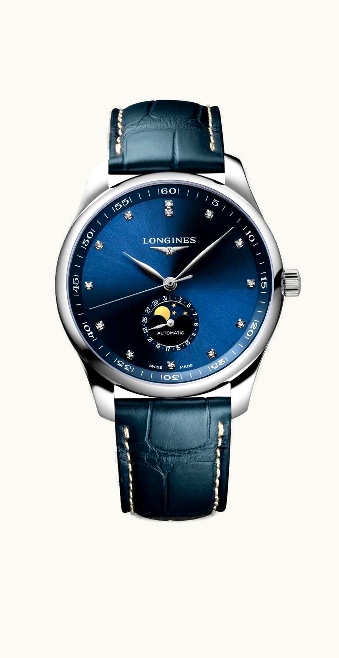 Longines Master Collection 42 Moonphase Stainless Steel / Blue - Diamond / Bracelet