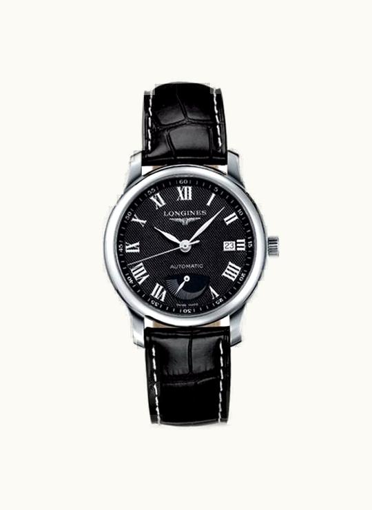 Longines Master Collection 38.5mm Power Reserve Stainless Steel / Black-Arabic / Alligator