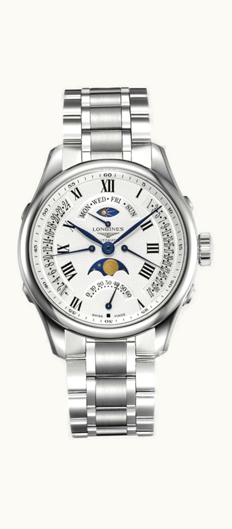Longines Master Collection 41 Retrograde Moonphase Stainless Steel / Silver-Roman / Bracelet