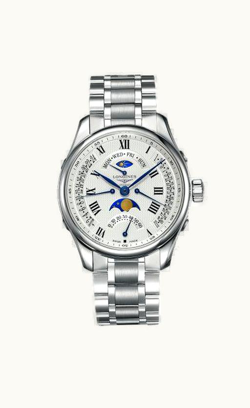 Longines Master Collection 44 Retrograde Moonphase Stainless Steel / Silver-Roman / Bracelet