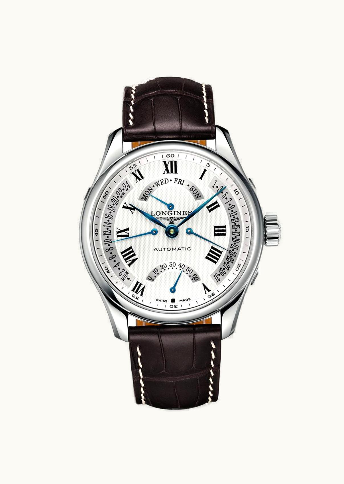Longines Master Collection 44 Retrograde Stainless Steel / Silver-Roman / Alligator