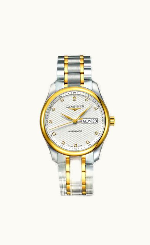 Longines Master Collection 38.5 Day-Date Stainless Steel / Yellow Gold / Silver-Diamond / Bracelet