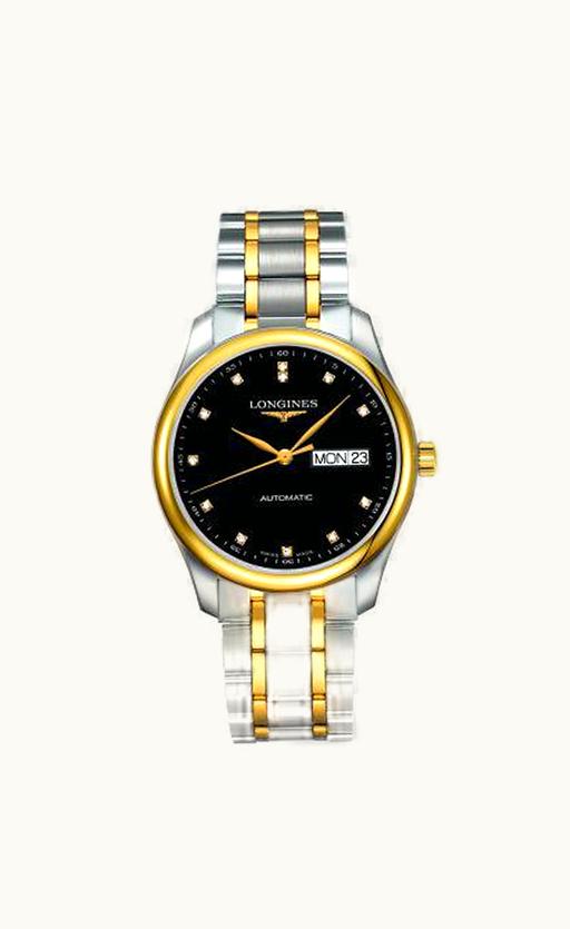 Longines Master Collection 38.5 Day Date Stainless Steel / Yellow Gold / Black-Diamond / Bracelet