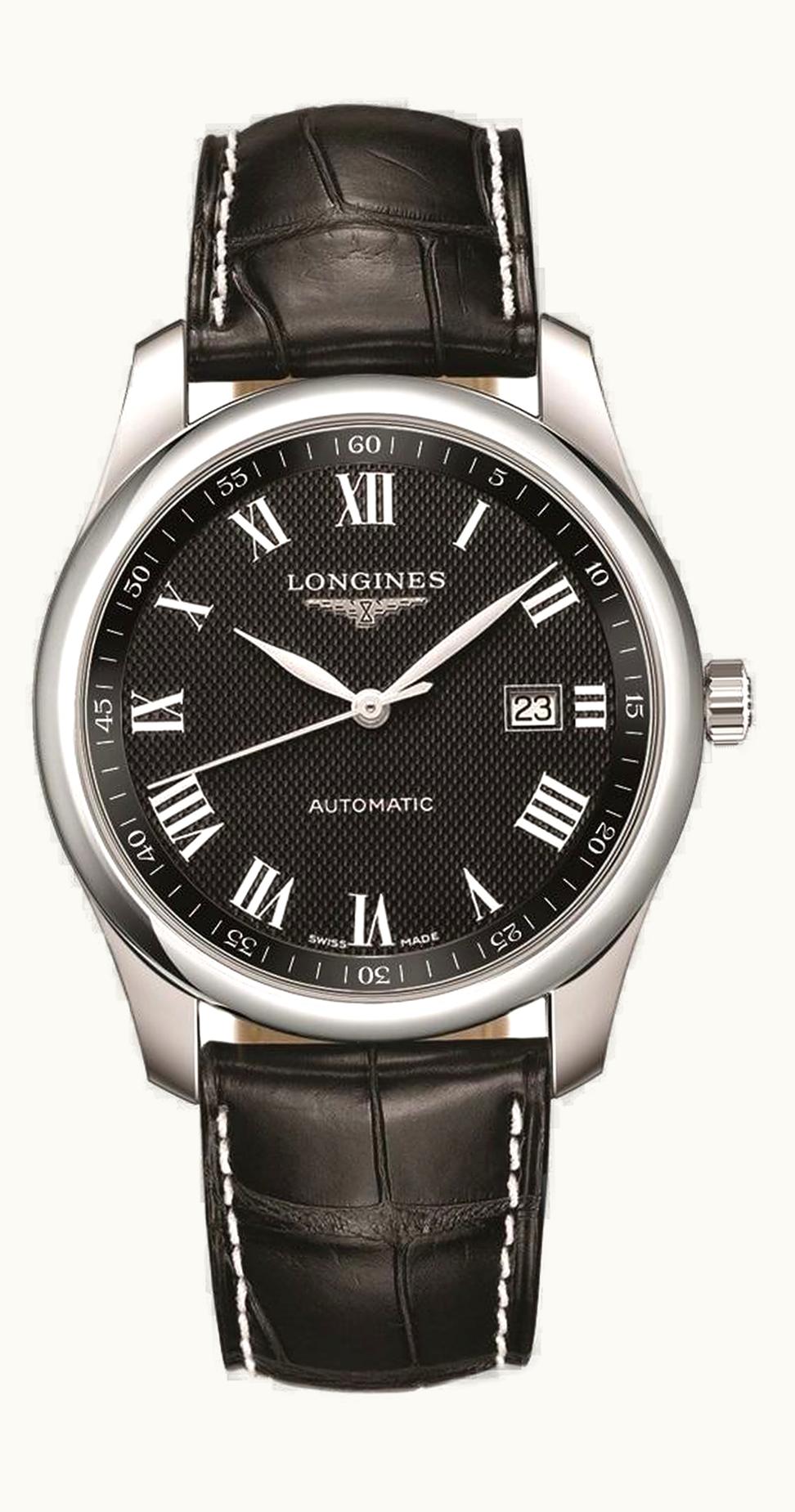 Longines Master Collection 40 Date Stainless Steel / Black-Roman / Alligator