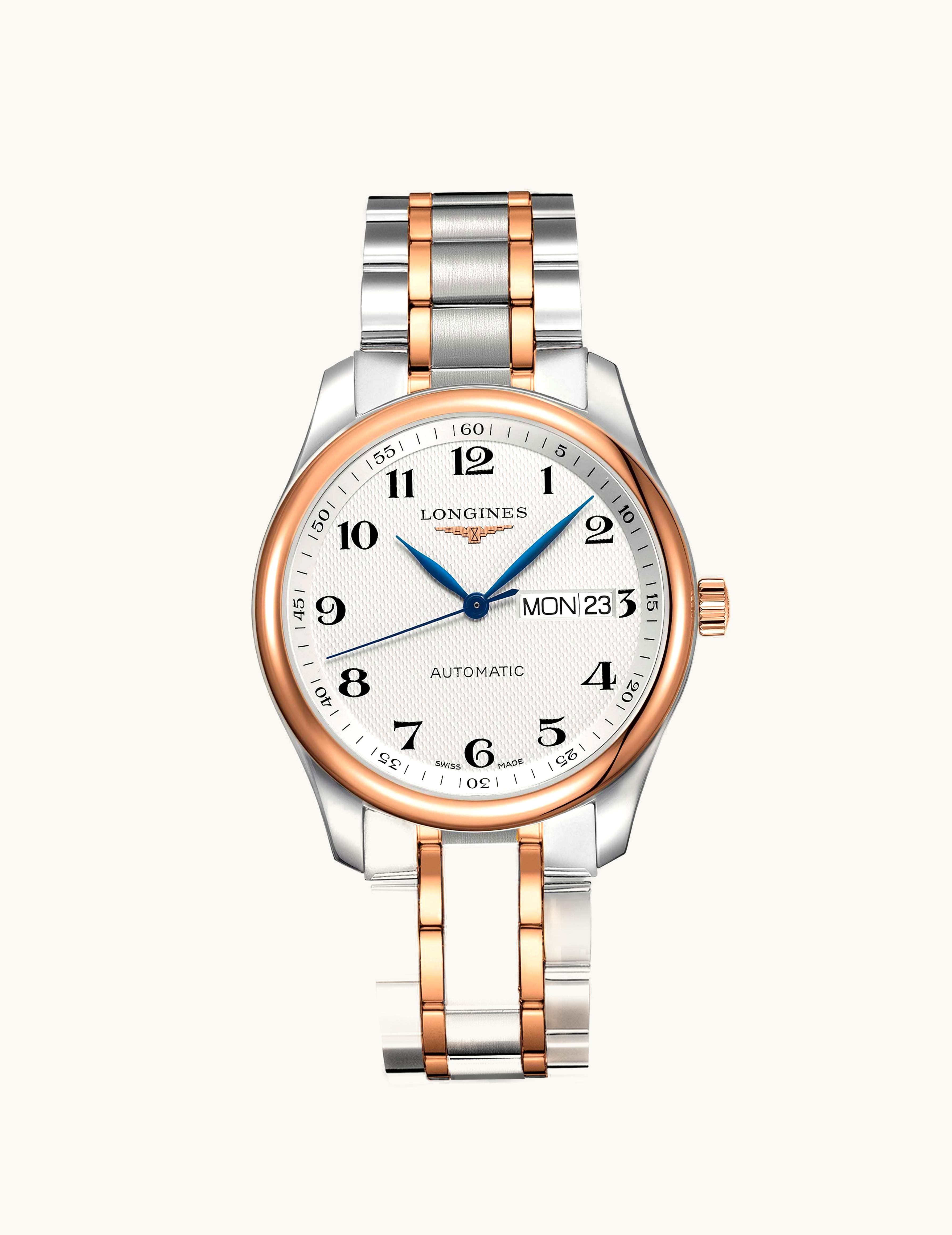 Longines Master Collection 38.5 Day Date Day Date Stainless Steel / Pink Gold / Silver-Arabic / Bracelet