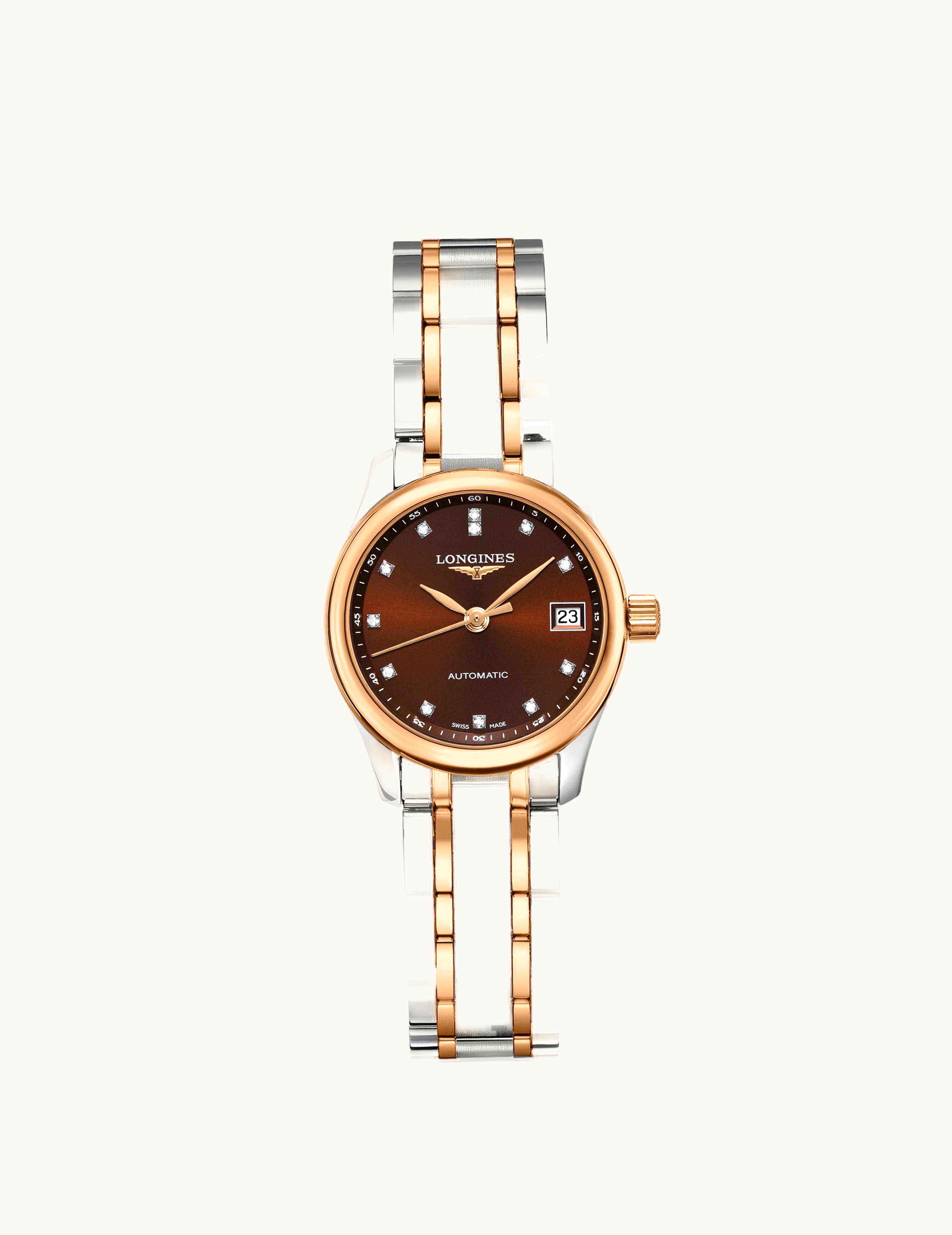 Longines Master Collection Date 25.5 Stainless Steel - Pink Gold / Brown / Bracelet