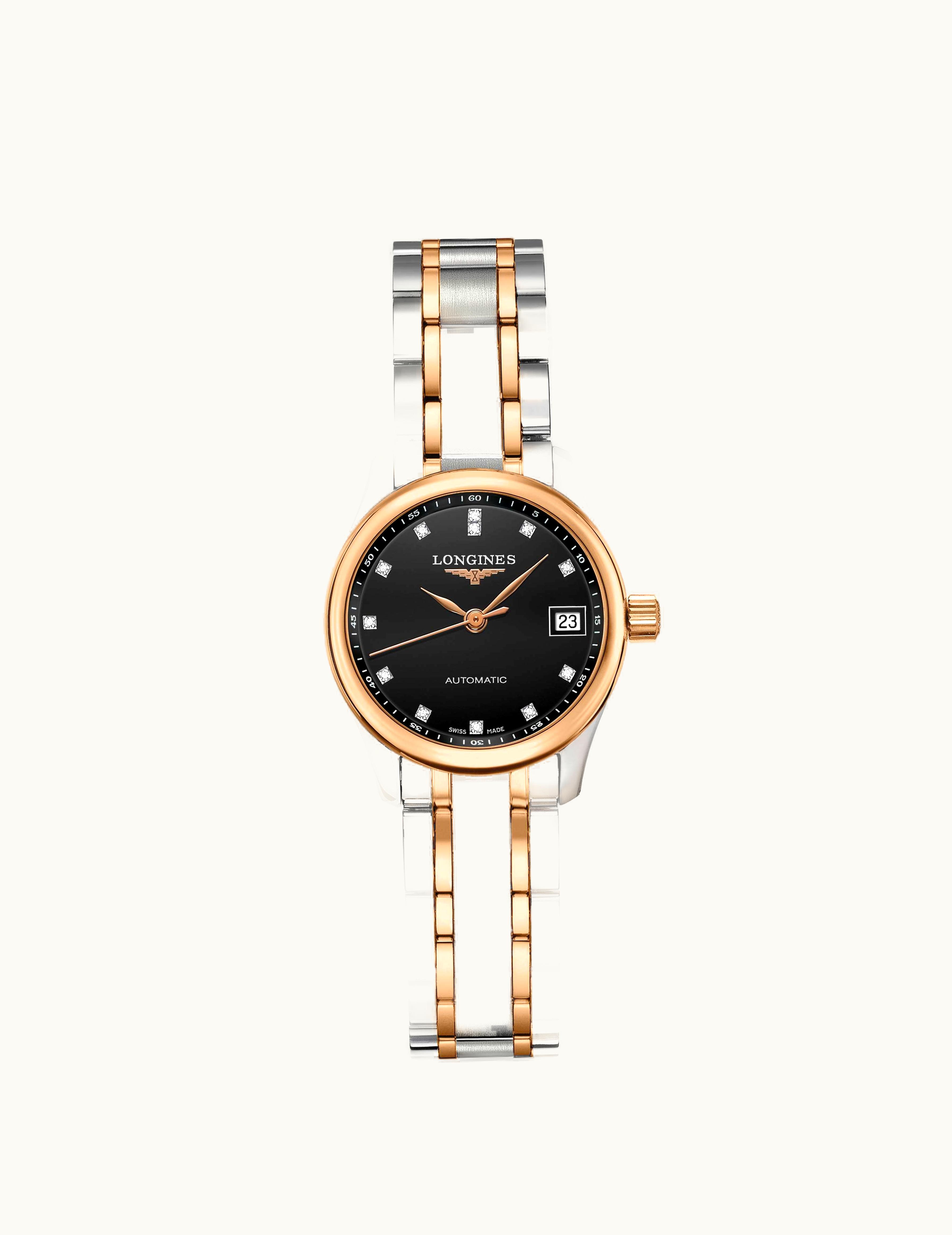 Longines Master Collection Date 25.5 Stainless Steel - Pink Gold / Black / Bracelet