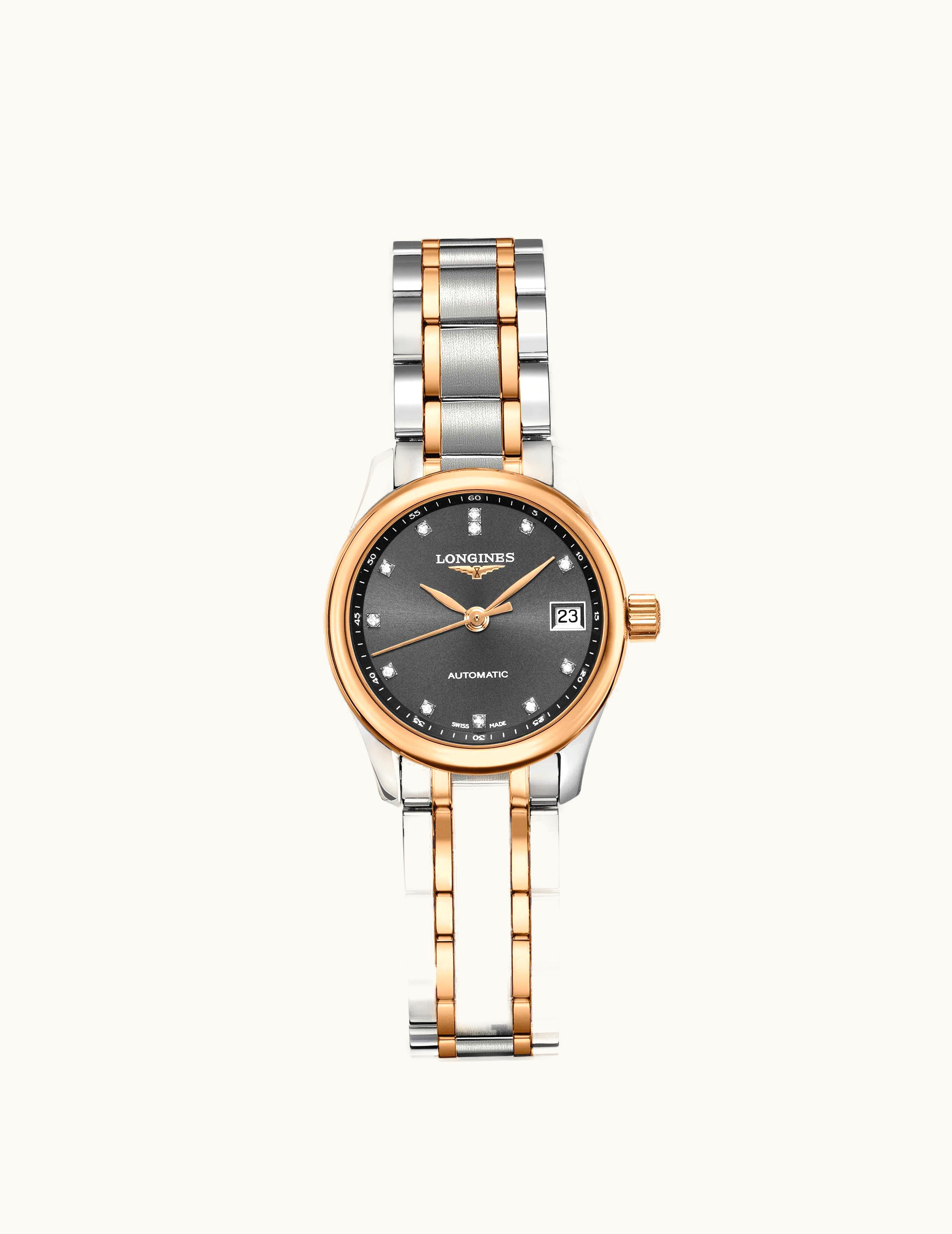 Longines Master Collection Date 25.5 Stainless Steel - Pink Gold / Grey / Bracelet