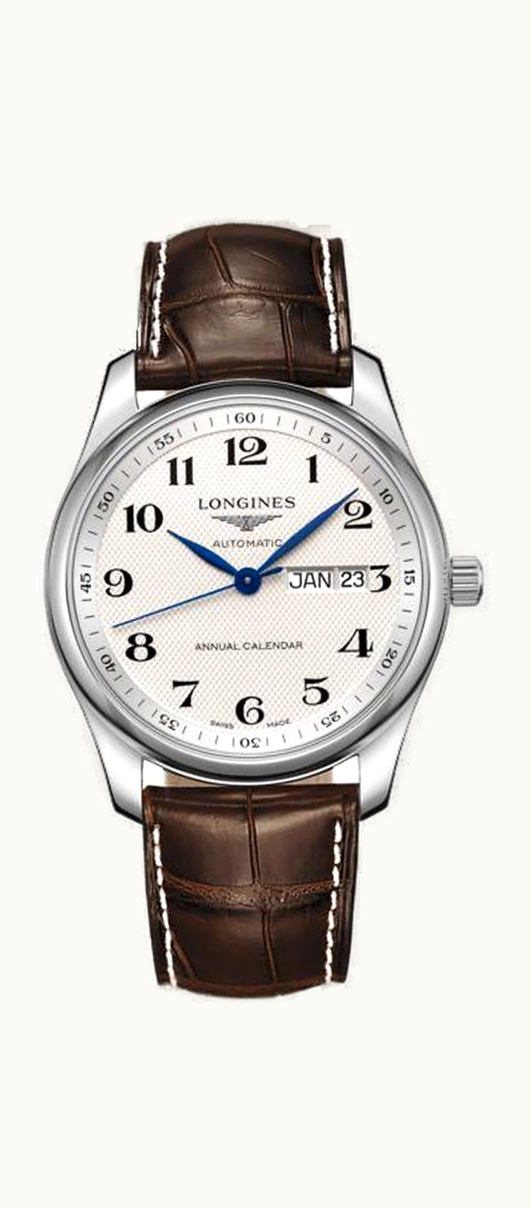 Longines Master Collection 40mm Annual Calendar Stainless Steel / Silver-Arabic / Alligator