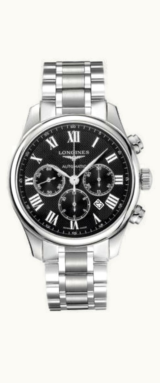 Longines Master Collection 44 Chronograph Stainless Steel / Black-Roman / Bracelet