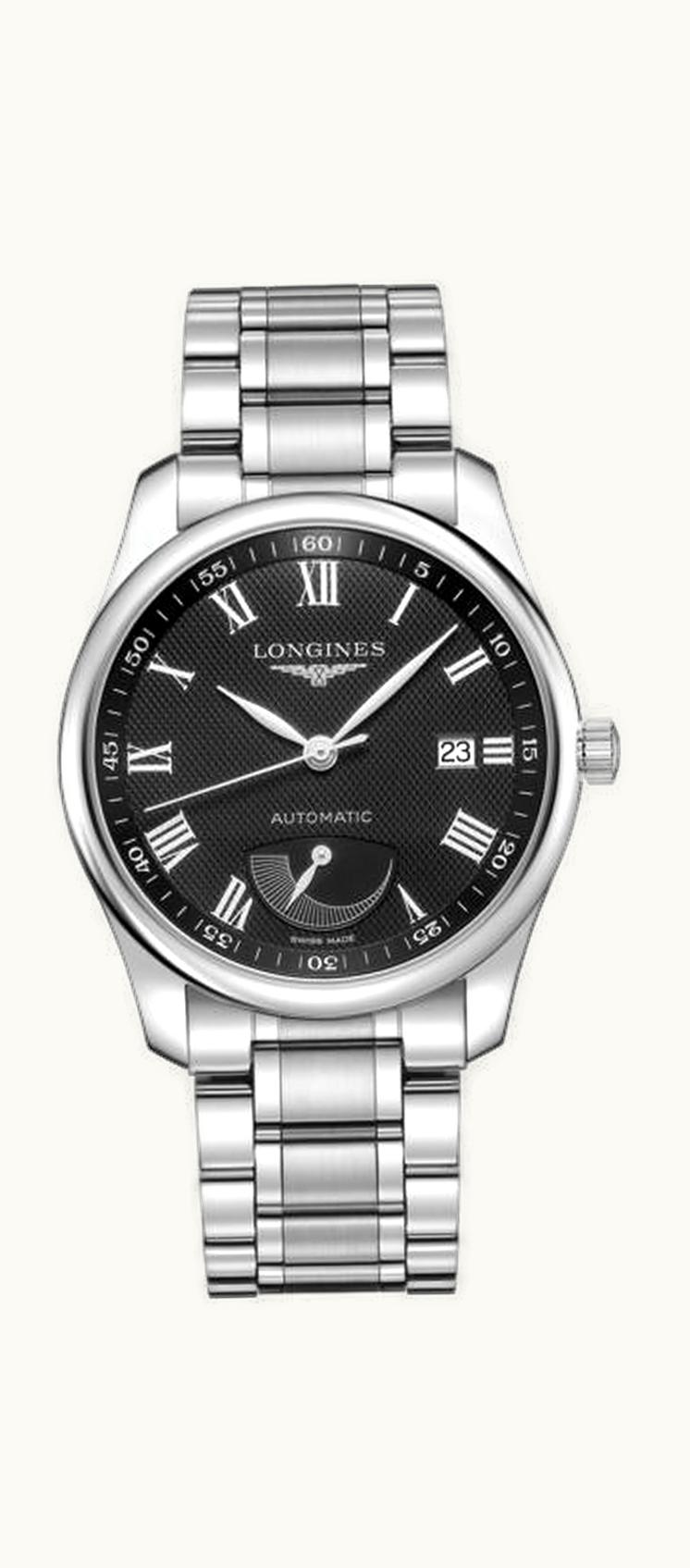 Longines Master Collection 40mm Power Reserve Stainless Steel / Black-Roman / Bracelet