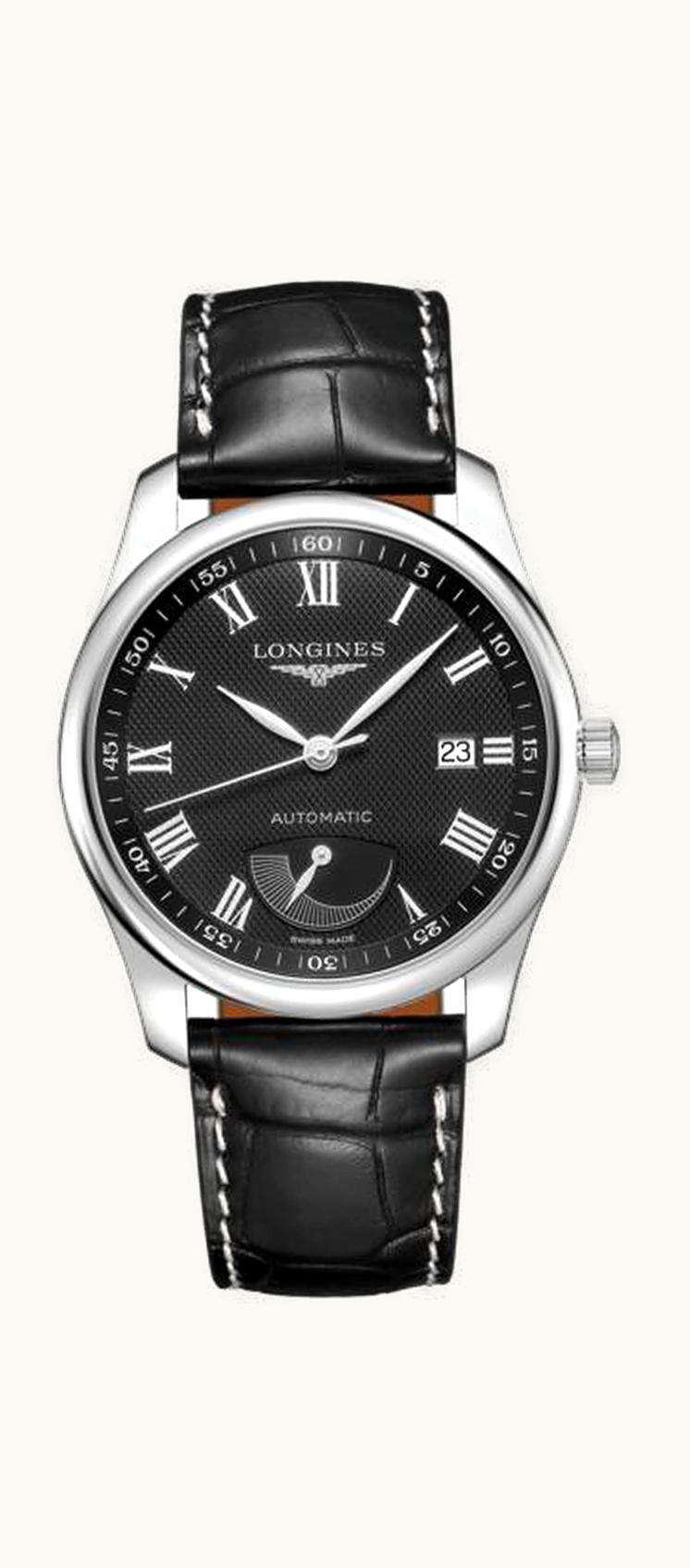 Longines Master Collection 40mm Power Reserve Stainless Steel / Black-Roman / Alligator XL