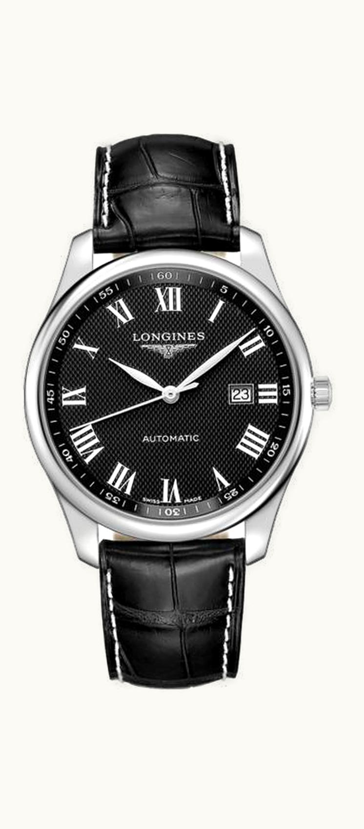 Longines Master Collection 42 Date Stainless Steel / Black-Roman / Alligator XL