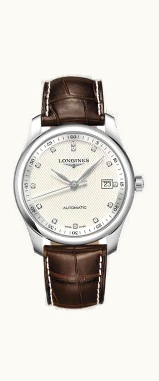 Longines Master Collection 40 Date Stainless Steel / Silver-Diamond / Alligator XL