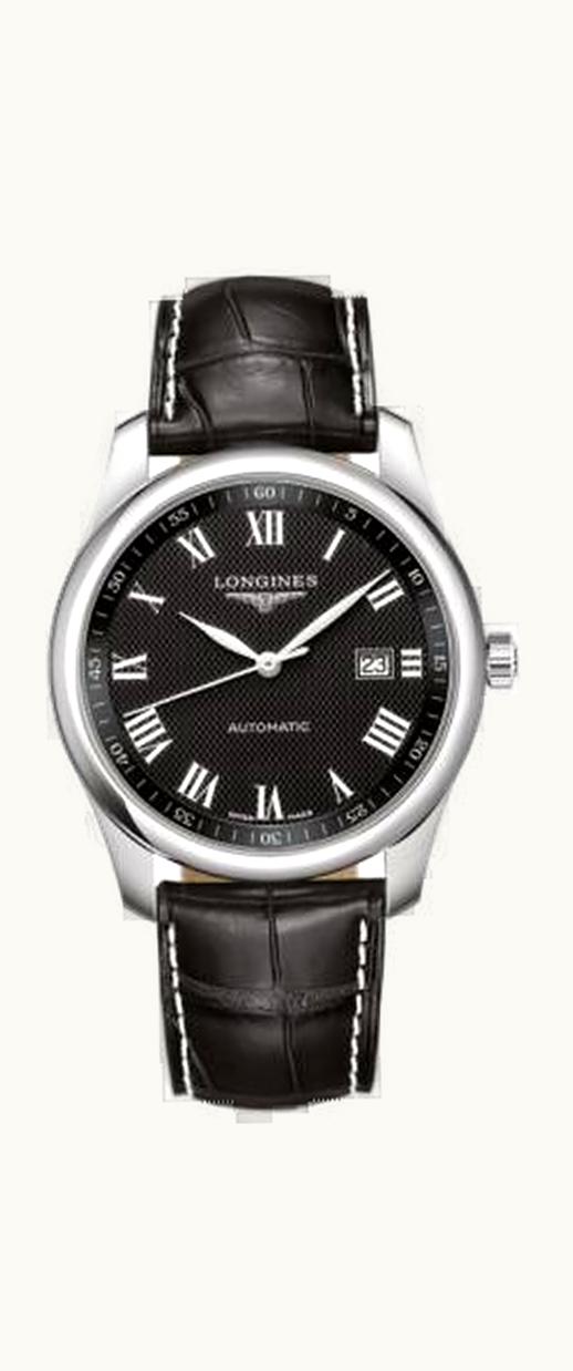 Longines Master Collection 40 Date Stainless Steel / Black-Roman / Alligator XL
