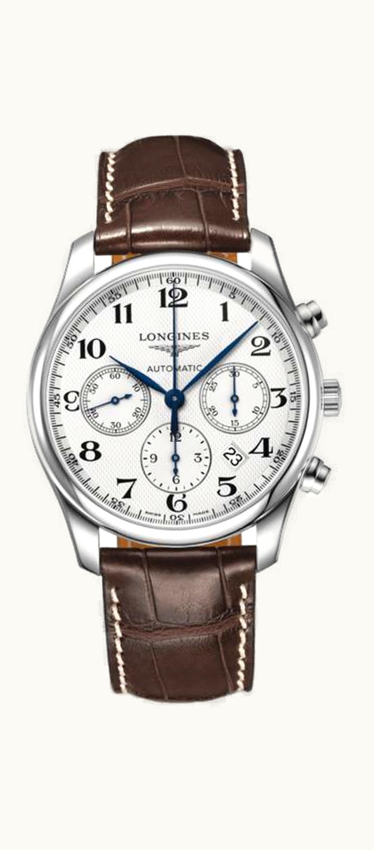 Longines Master Collection 42 Chronograph Stainless Steel / Silver-Arabic / Alligator XL