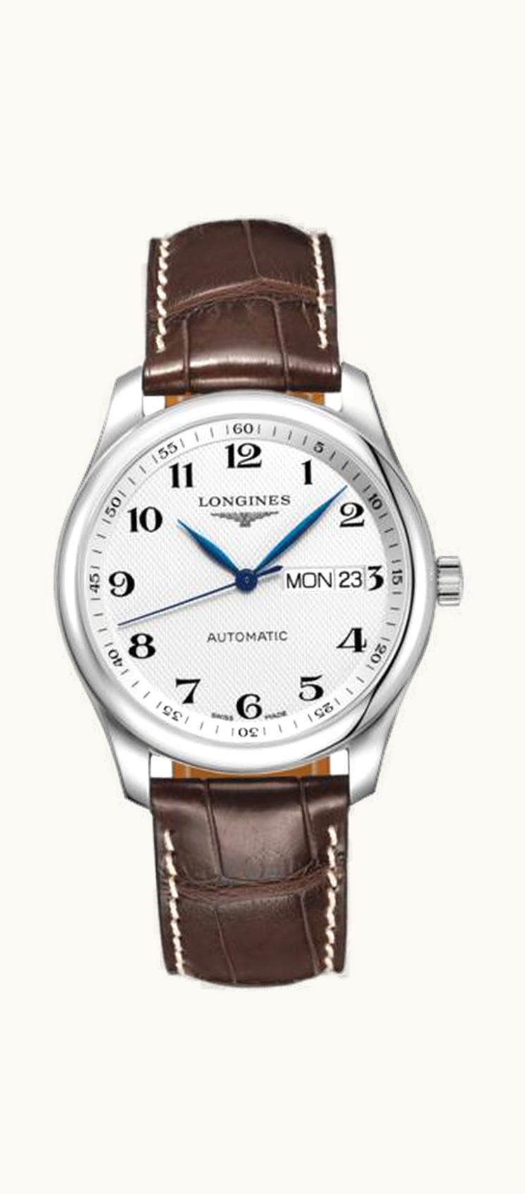 Longines Master Collection 38.5 Day Date Stainless Steel / Silver-Arabic / Alligator XL