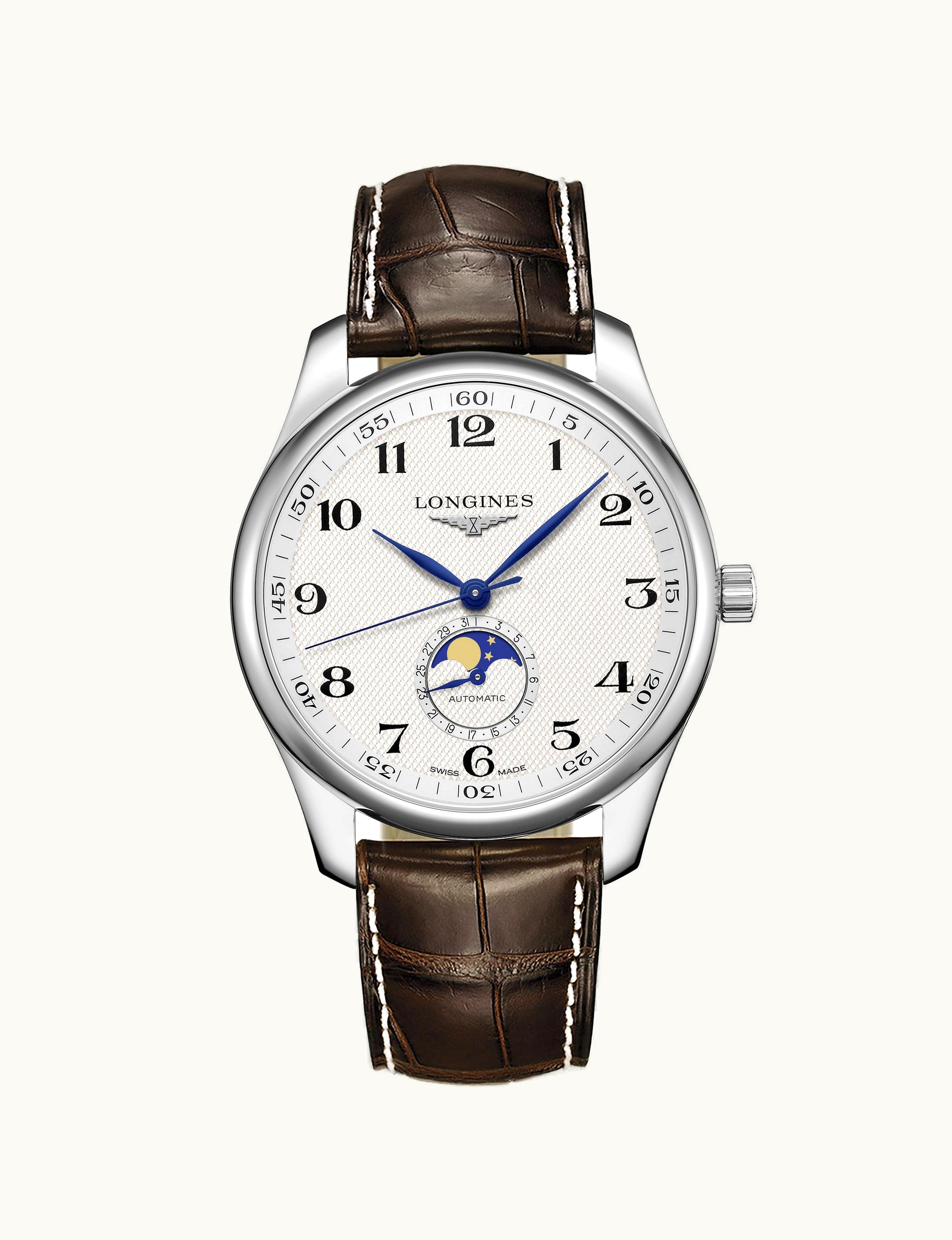 Longines Master Collection 42 Moonphase Stainless Steel / Silver-Arabic / Alligator XL