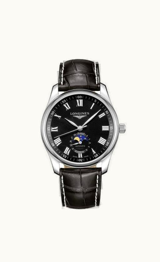 Longines Master Collection 42 Moonphase Stainless Steel / Black-Roman / Alligator XL