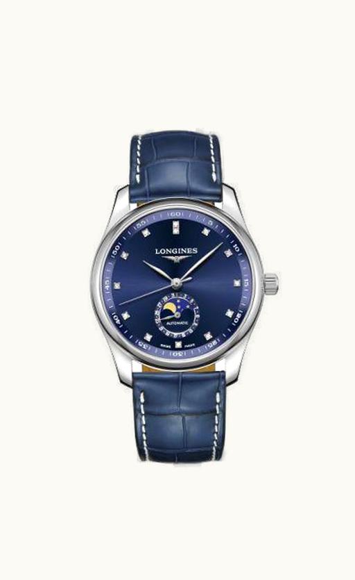 Longines Master Collection 40 Moonphase Stainless Steel / Blue-Diamond / Alligator