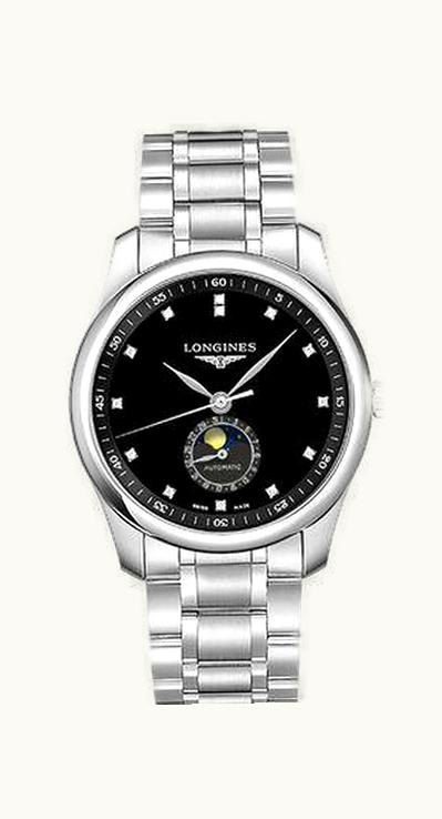 Longines Master Collection 40 Moonphase Stainless Steel / Black-Diamond / Bracelet