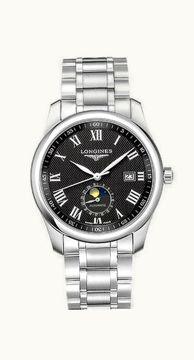 Longines Master Collection 40 Moonphase Stainless Steel / Black-Roman / Bracelet