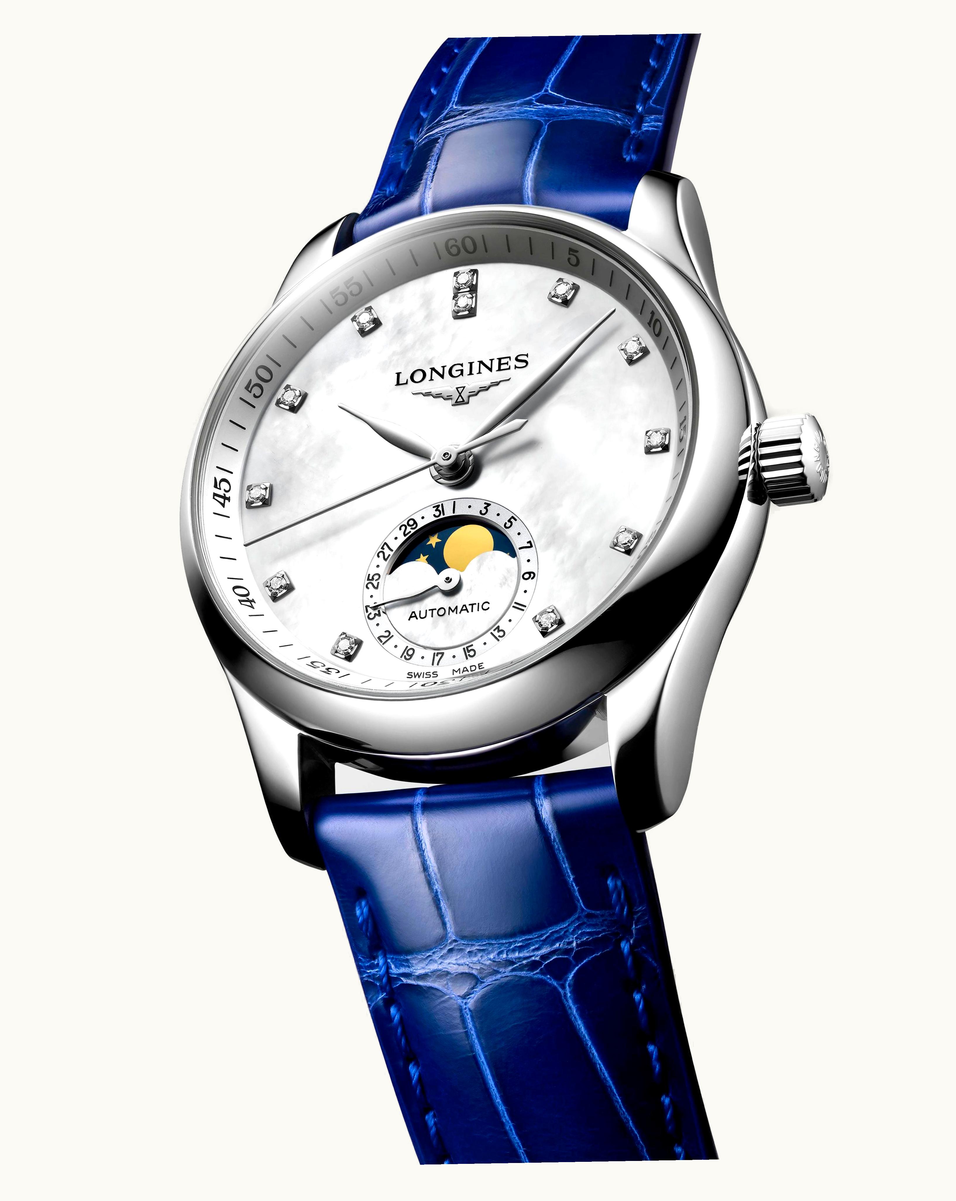 Longines Master Collection 34 Moonphase Stainless Steel / MOP / Alligator