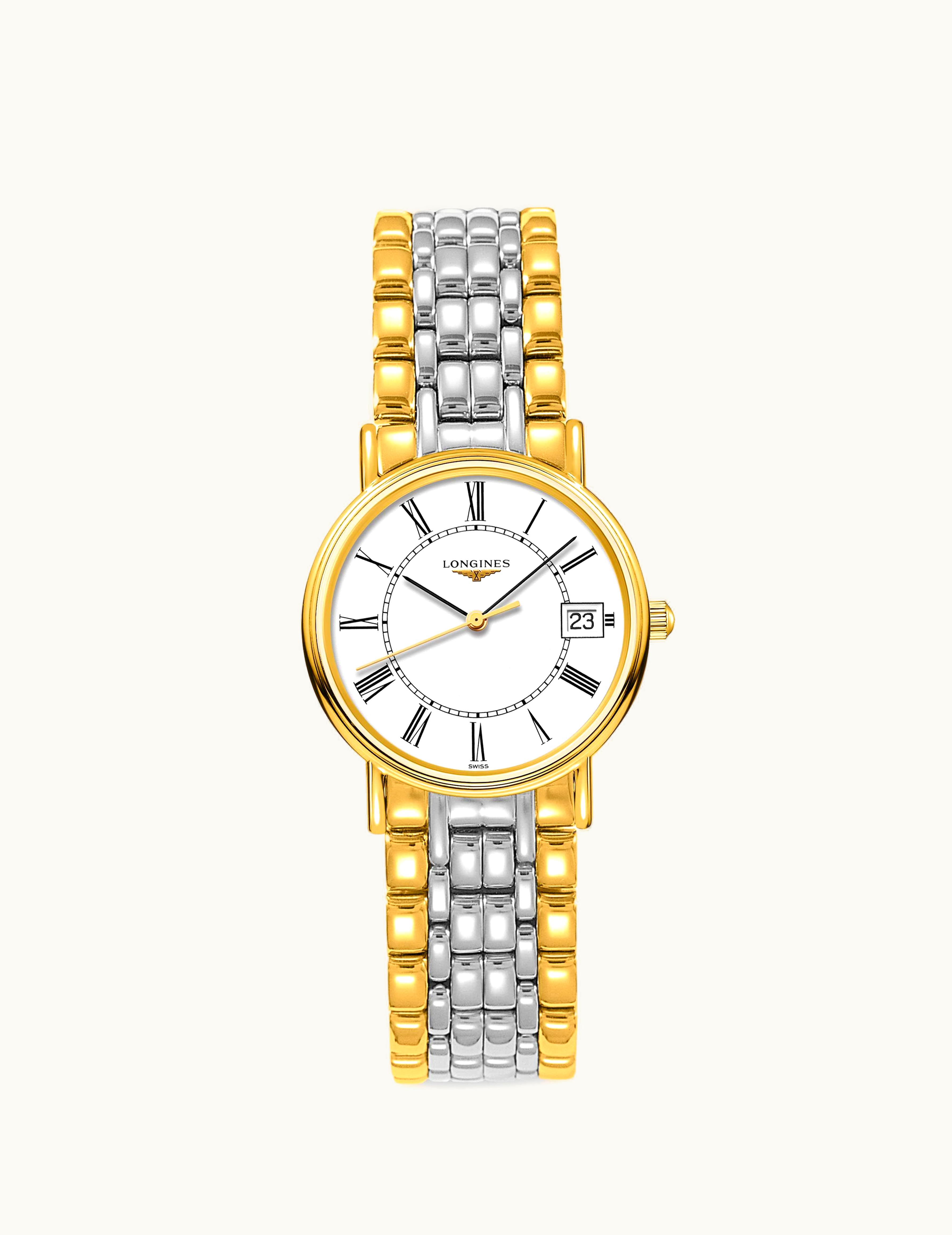 Longines Presence Quartz 30mm PVD Gold / White - Roman / Bracelet