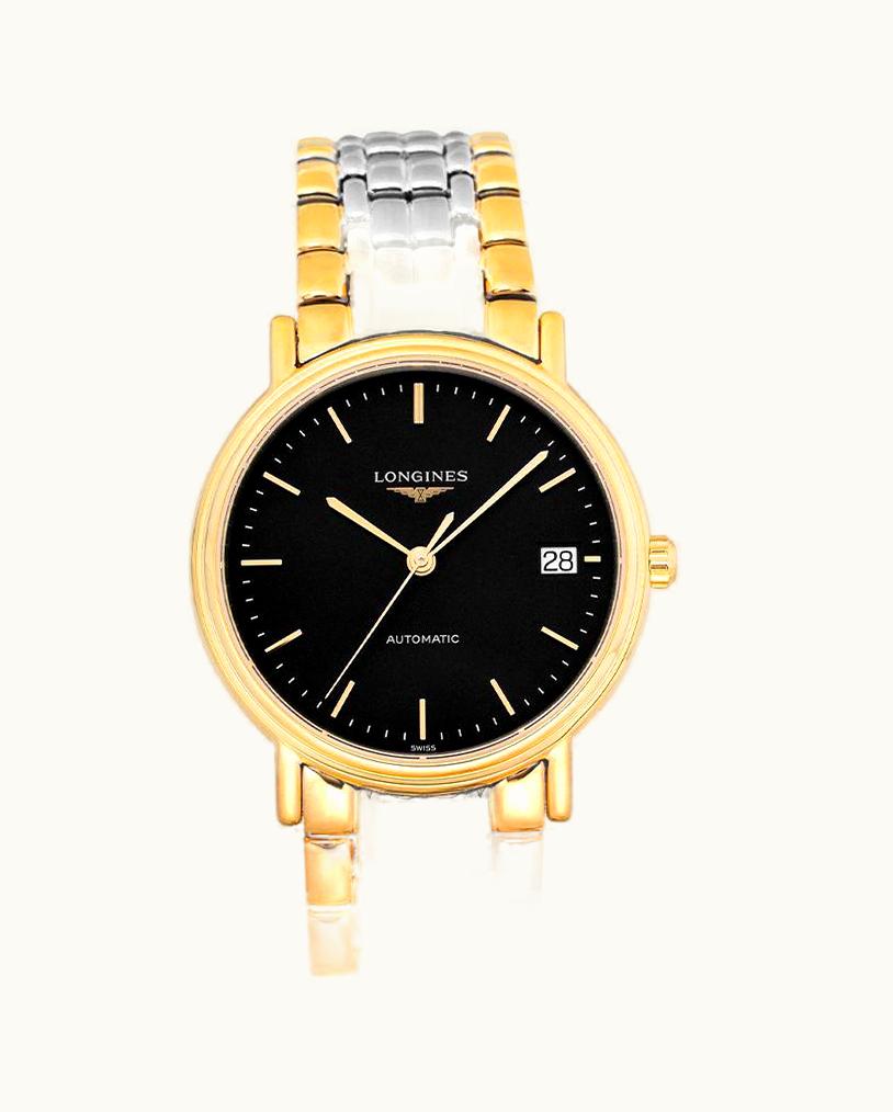 Longines Presence Automatic 34.5mm Stainless Steel / PVD Gold / Black / Bracelet