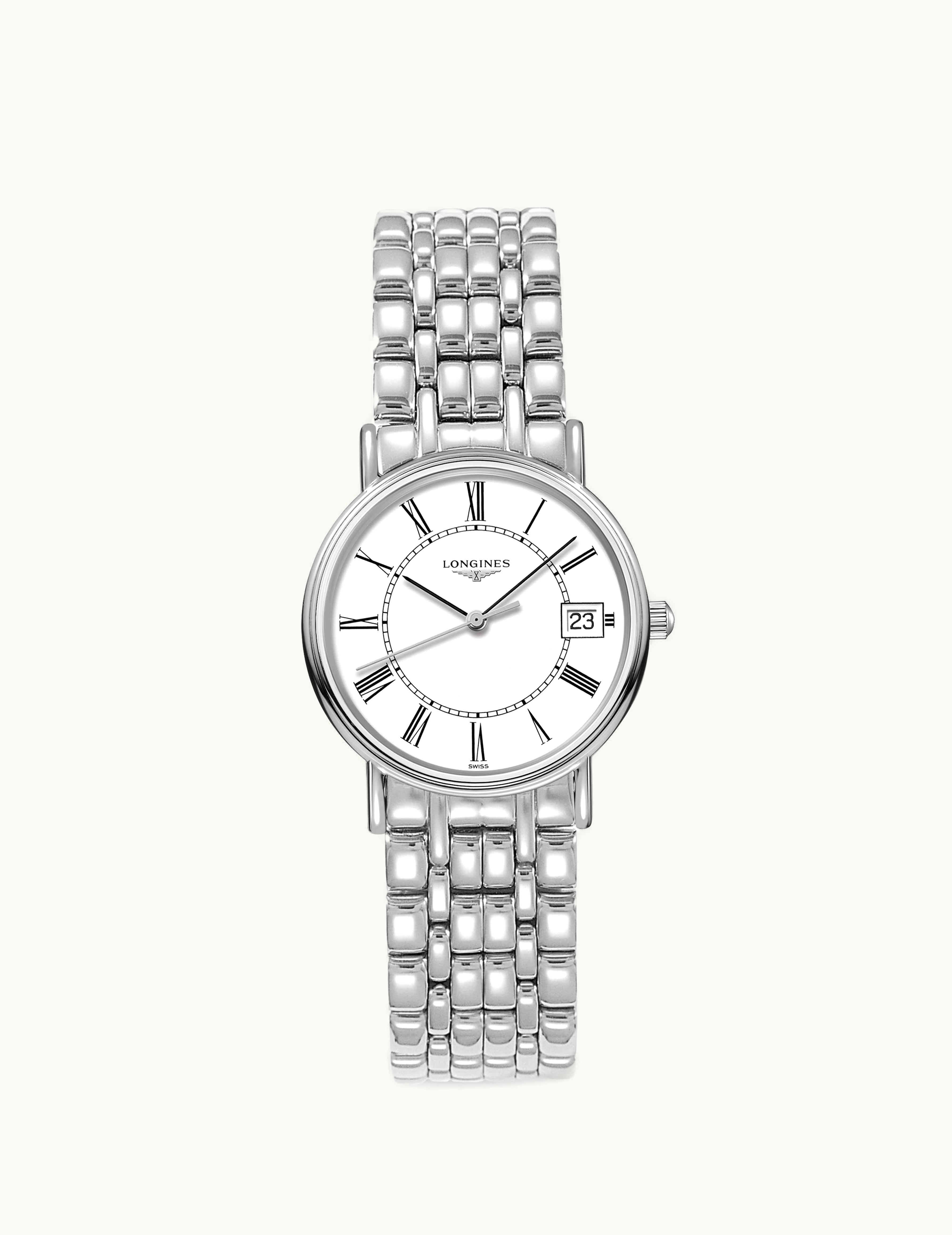 Longines Presence Quartz 30mm Stainless Steel / White - Roman / Bracelet