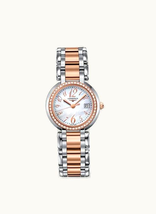 Longines PrimaLuna Quartz 30 Stainless Steel / Pink Gold / Diamond / MOP - Arabic / Bracelet