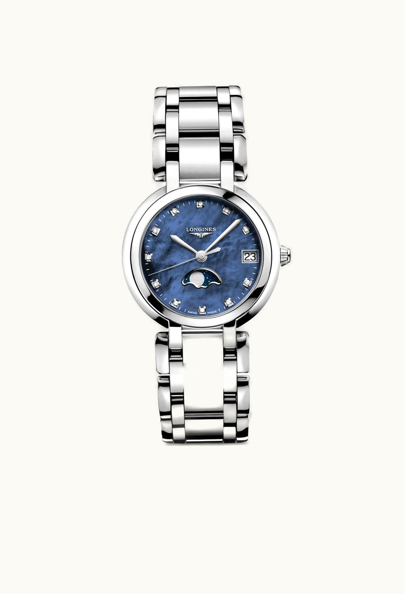 Longines PrimaLuna 30.5 Quartz Moonphase Stainless Steel / Blue MOP / Bracelet