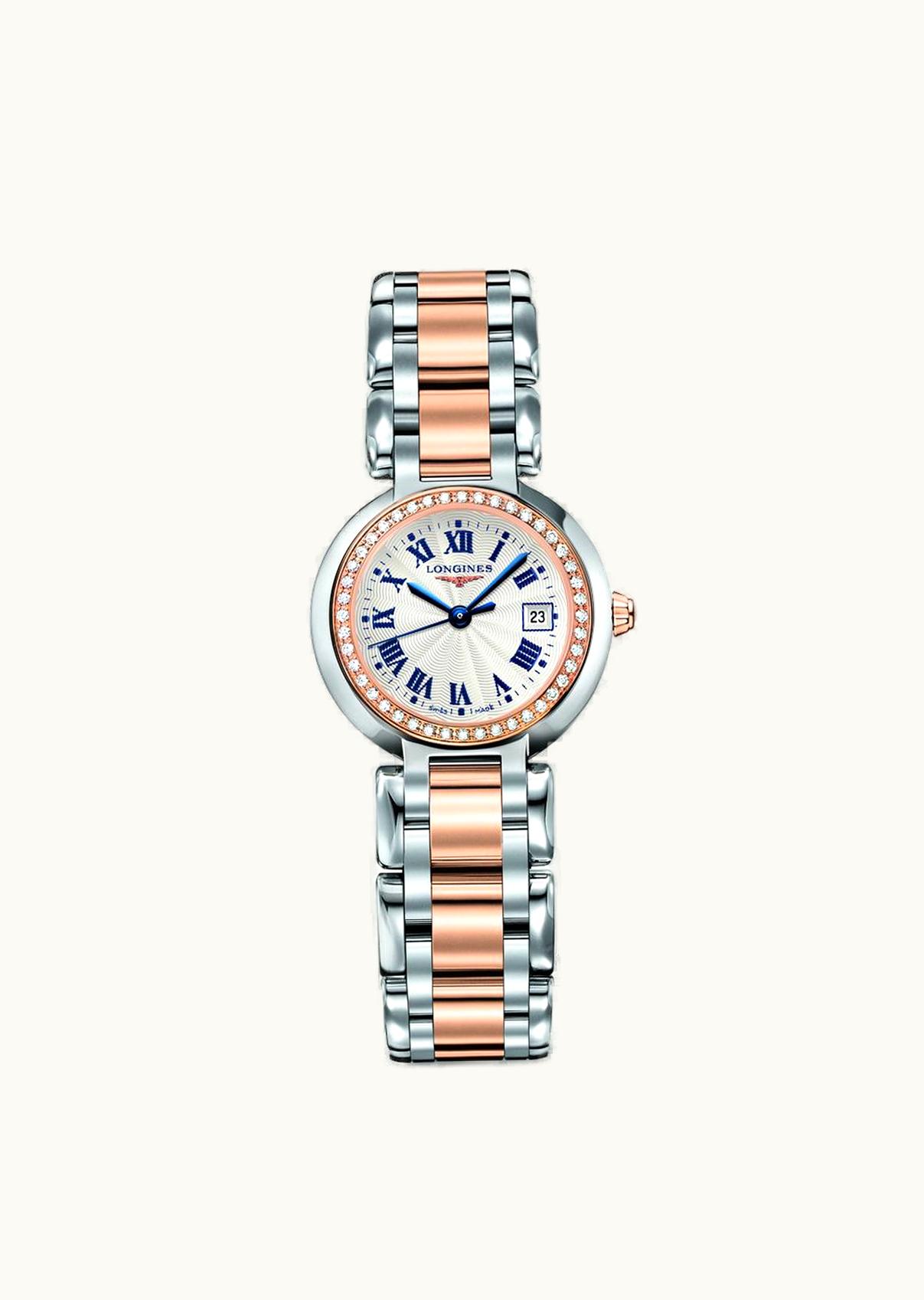 Longines PrimaLuna Quartz 26.5 Stainless Steel / Pink Gold / Diamond / Silver - Roman / Bracelet